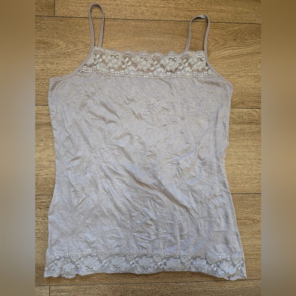 MAURICES Solid Lace Crinkle Cami Camisole Light Gray Plus Size 2X / 20W